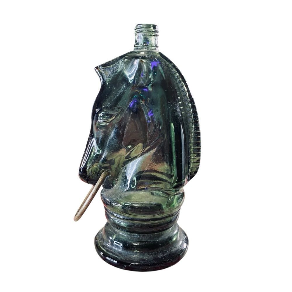 Avon Vintage Green Glass Horse Head Cologne Decanter Bottle Equestrian Unique